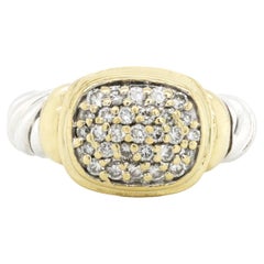 David Yurman 925 Silver 18K Gold Diamond Cable Noblesse Ring