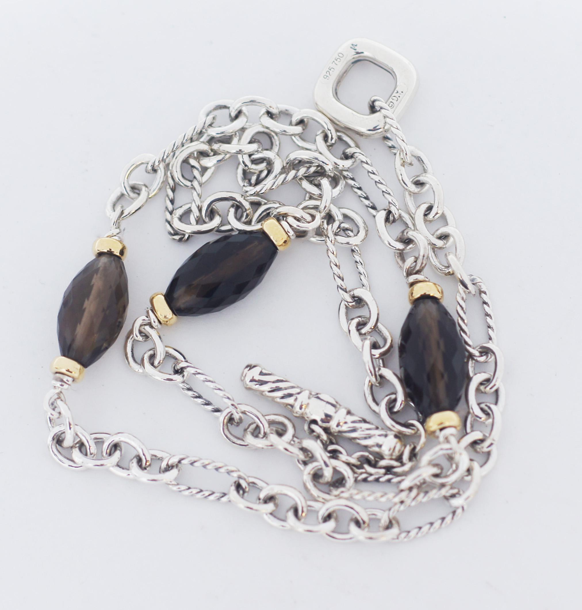 Taglio ovale David Yurman Collana Bijoux Figaro in argento 925 e 18 carati in vendita