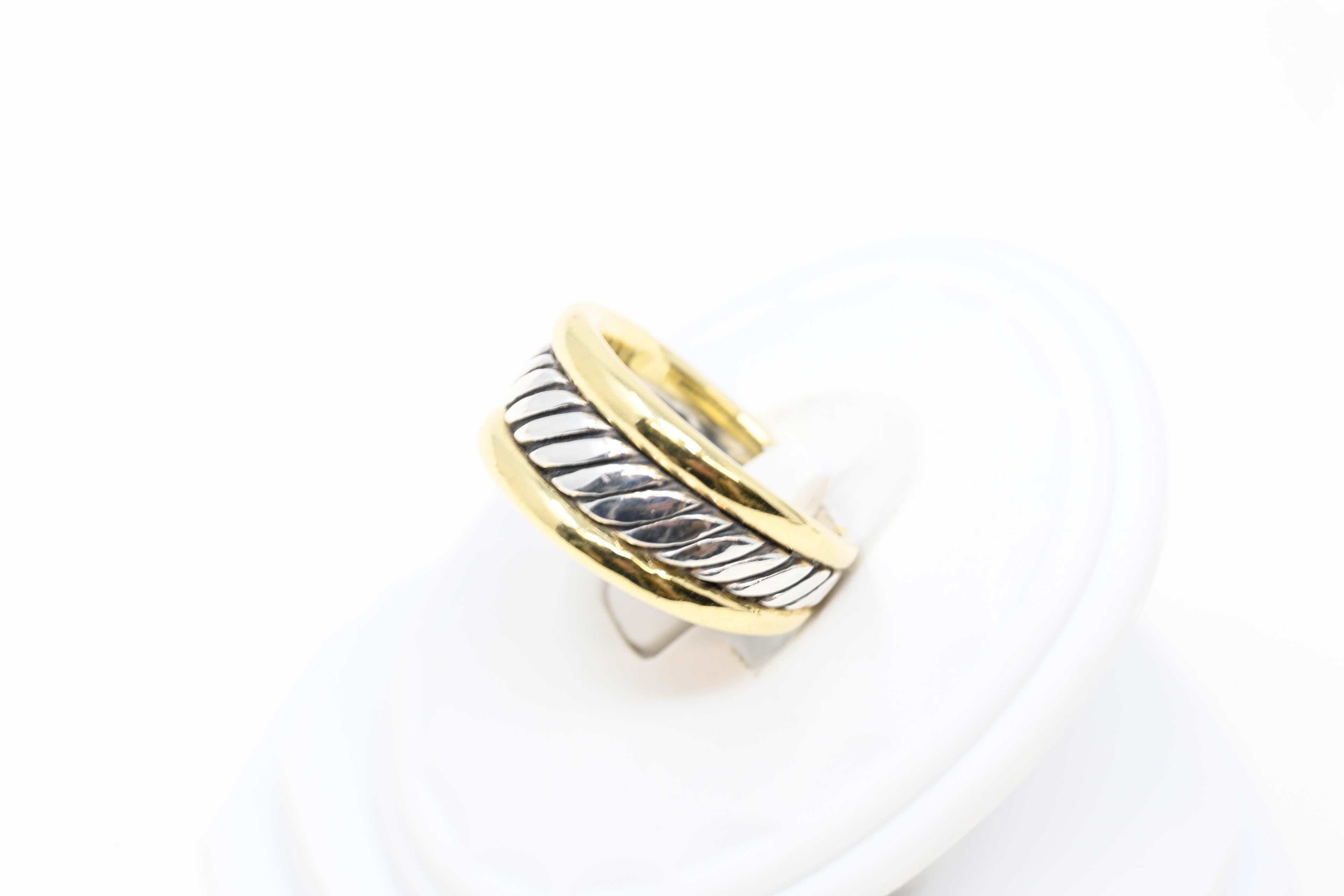 Women's David Yurman 925 Silver & 18k Yellow Gold Thoroughbred Ring  For Sale