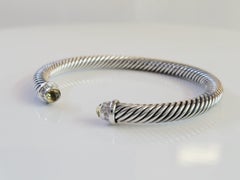 David Yurman 925 Silver 5mm Cable Lemon Citrine & Diamond Cuff Bracelet