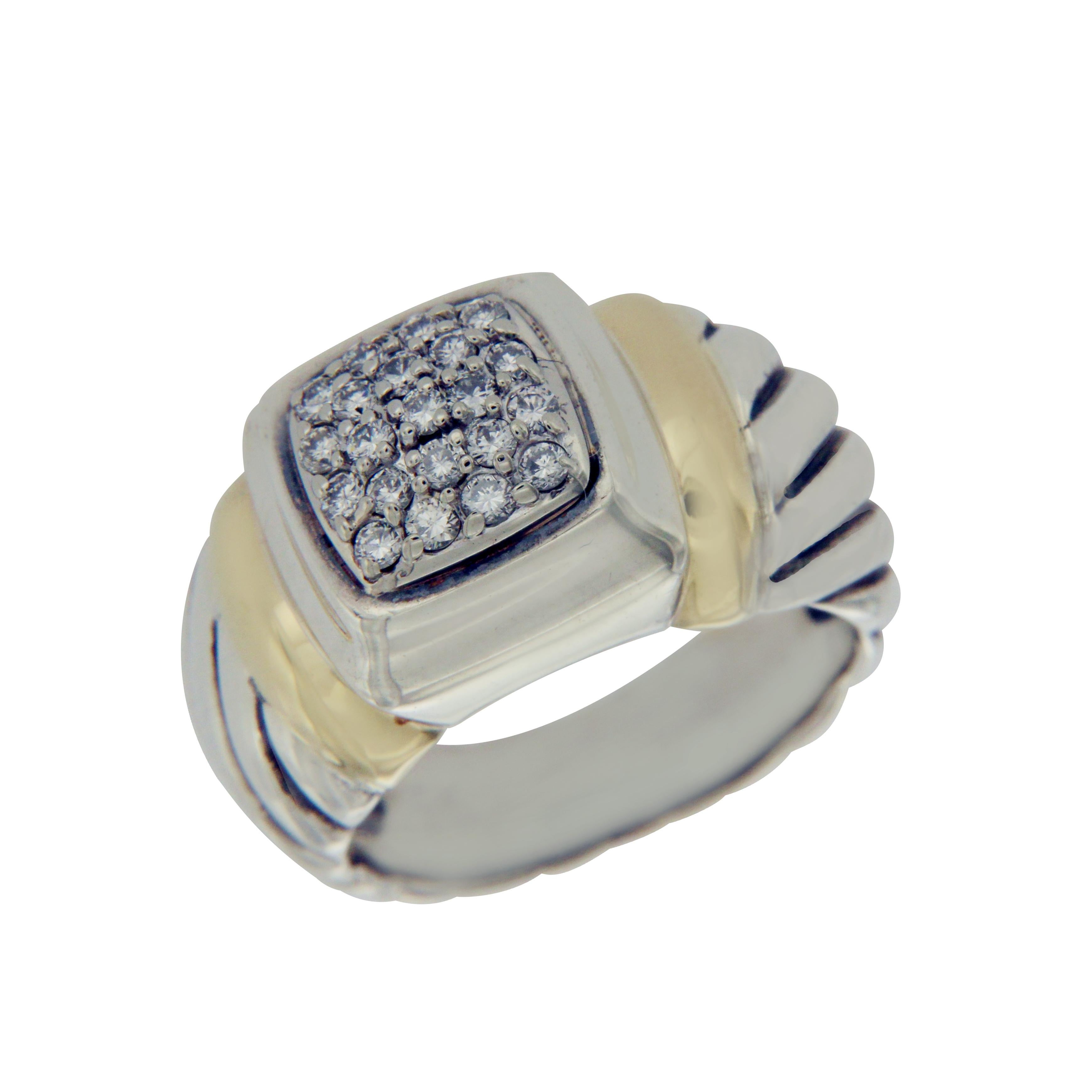 David Yurman 925 Silver and 18 Karat Gold Diamond Ring