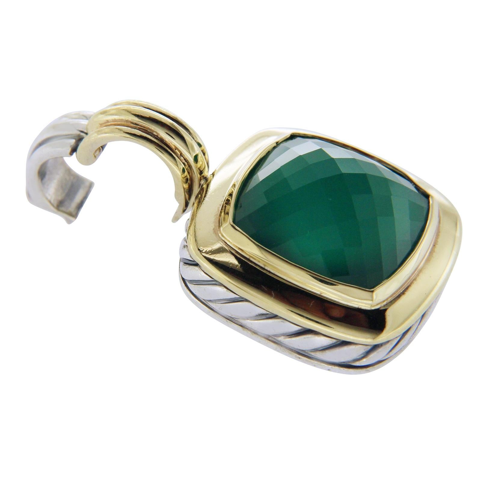 David Yurman 925 Silver and 18 Karat Gold Green Onyx Albion Pendant Charm In Excellent Condition In Los Angeles, CA