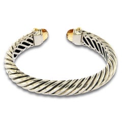 David Yurman 925 Silver and 18 Karat Gold Waverly Cable Cuff Bracelet