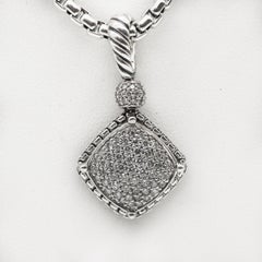 David Yurman 925 Silver and Diamond Cushion On Point Pendant Necklace