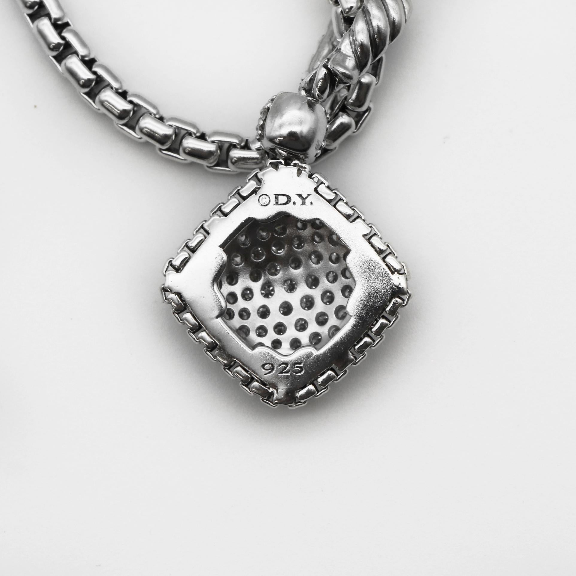 David Yurman 925 Silver and Diamond Cushion On Point Pendant Necklace en Bueno estado para la venta en San Fernando, CA