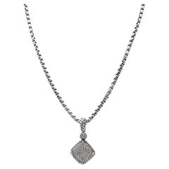 David Yurman 925 Silver and Diamond Cushion On Point Pendant Necklace