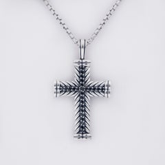 David Yurman 925 Silver Black Diamonds Chevron Cross Pendant Necklace