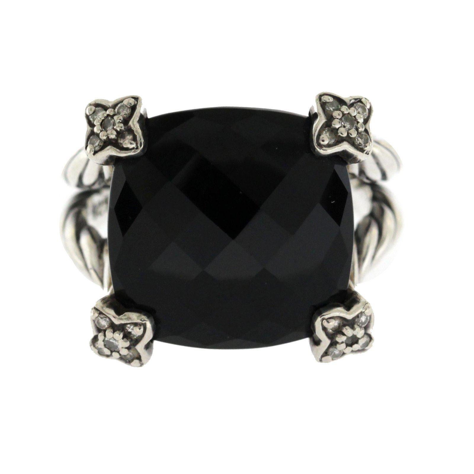 Top: 15 mm
Band Width: 5 mm
Metal: 925 Sterling Silver
Size: 7
Hallmarks: DY 925
Total Weight: 9 Grams
Stone Type: Black Onyx & Diamond
Condition: Pre Owned in Great Condition
Estimated Retail Price: $1300
Stock Number: U415-1