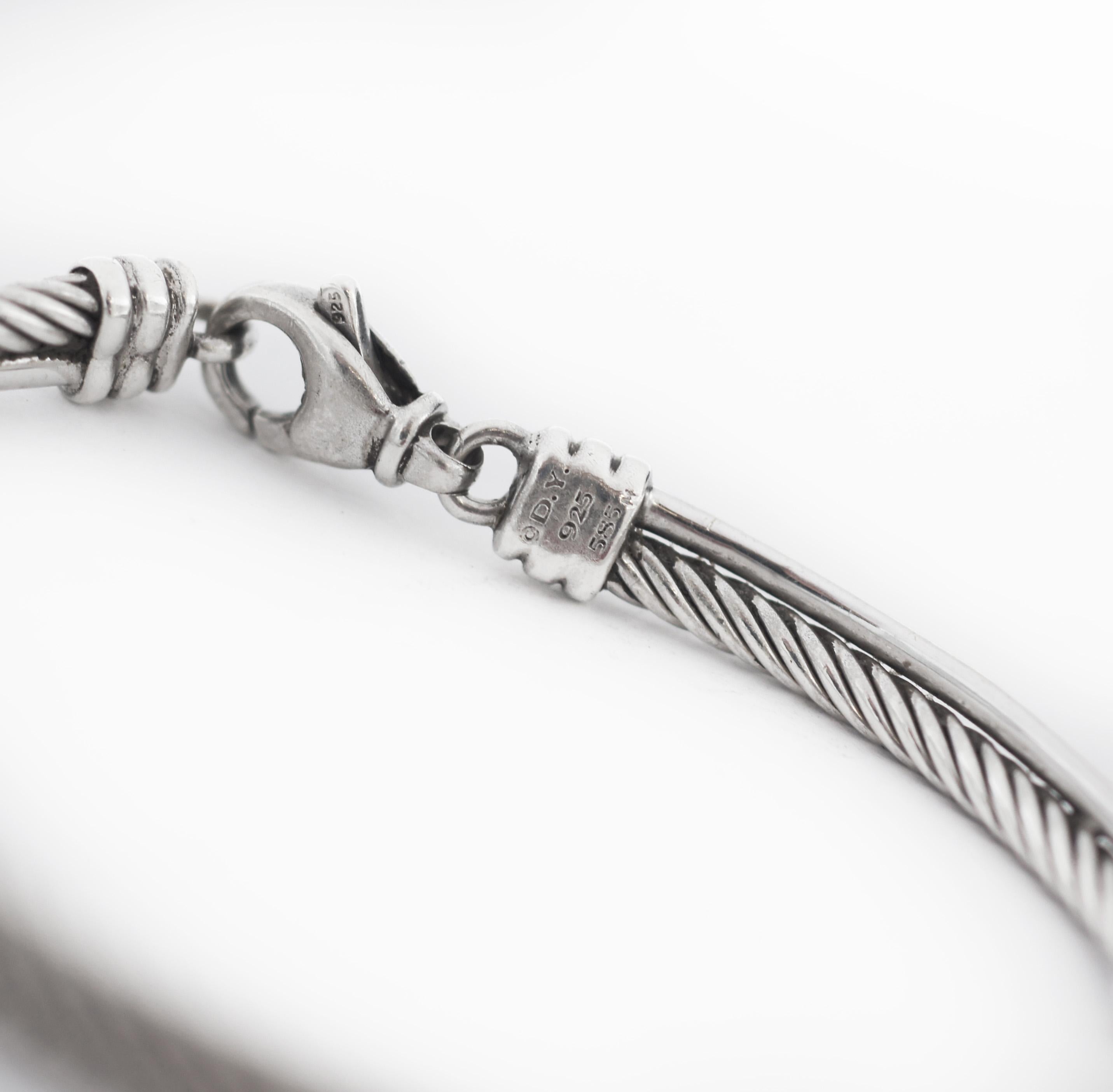 Brilliant Cut DAVID YURMAN 925 Silver Diamond Crossover Link Bracelet