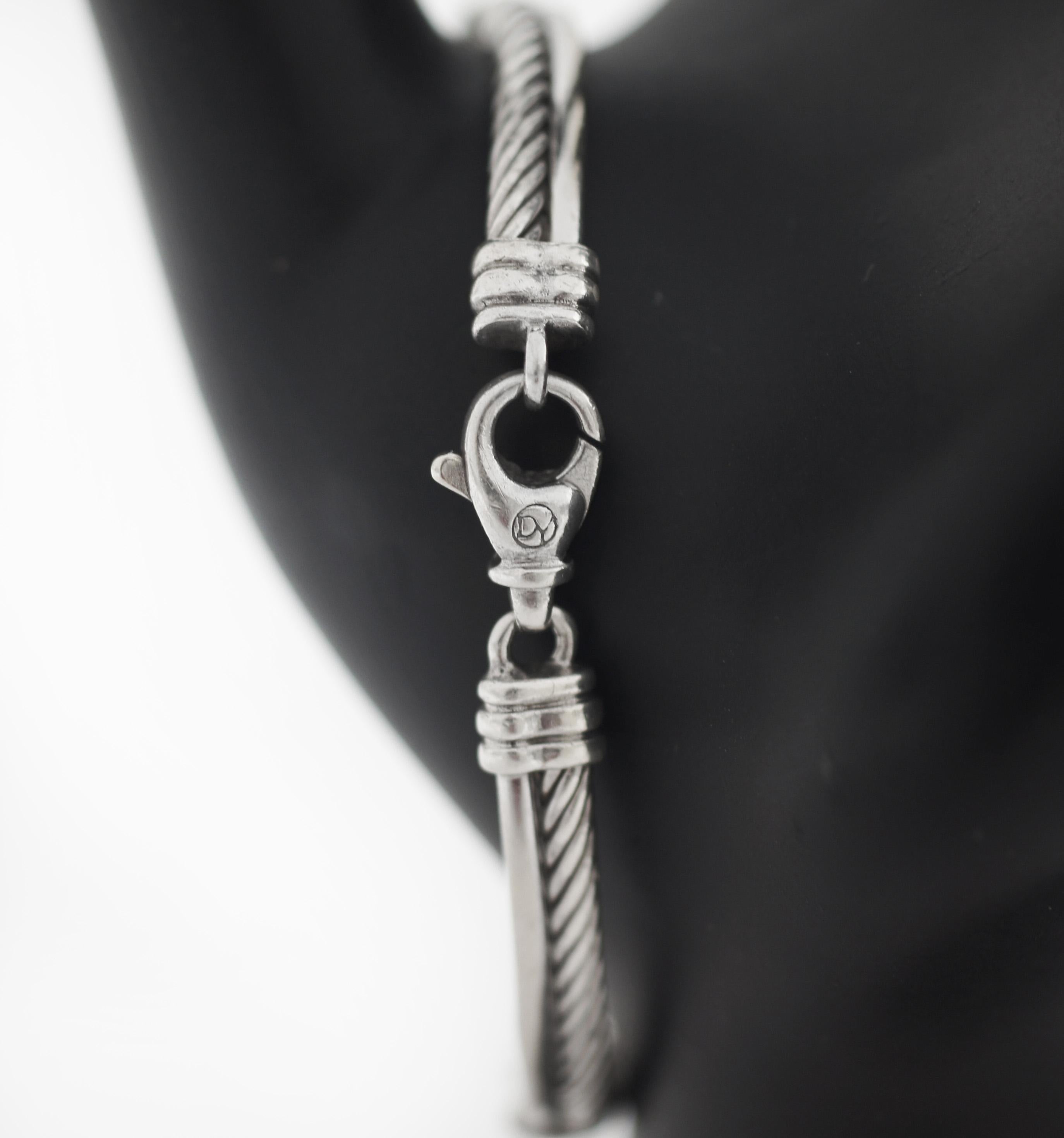 DAVID YURMAN 925 Silver Diamond Crossover Link Bracelet In Good Condition In San Fernando, CA