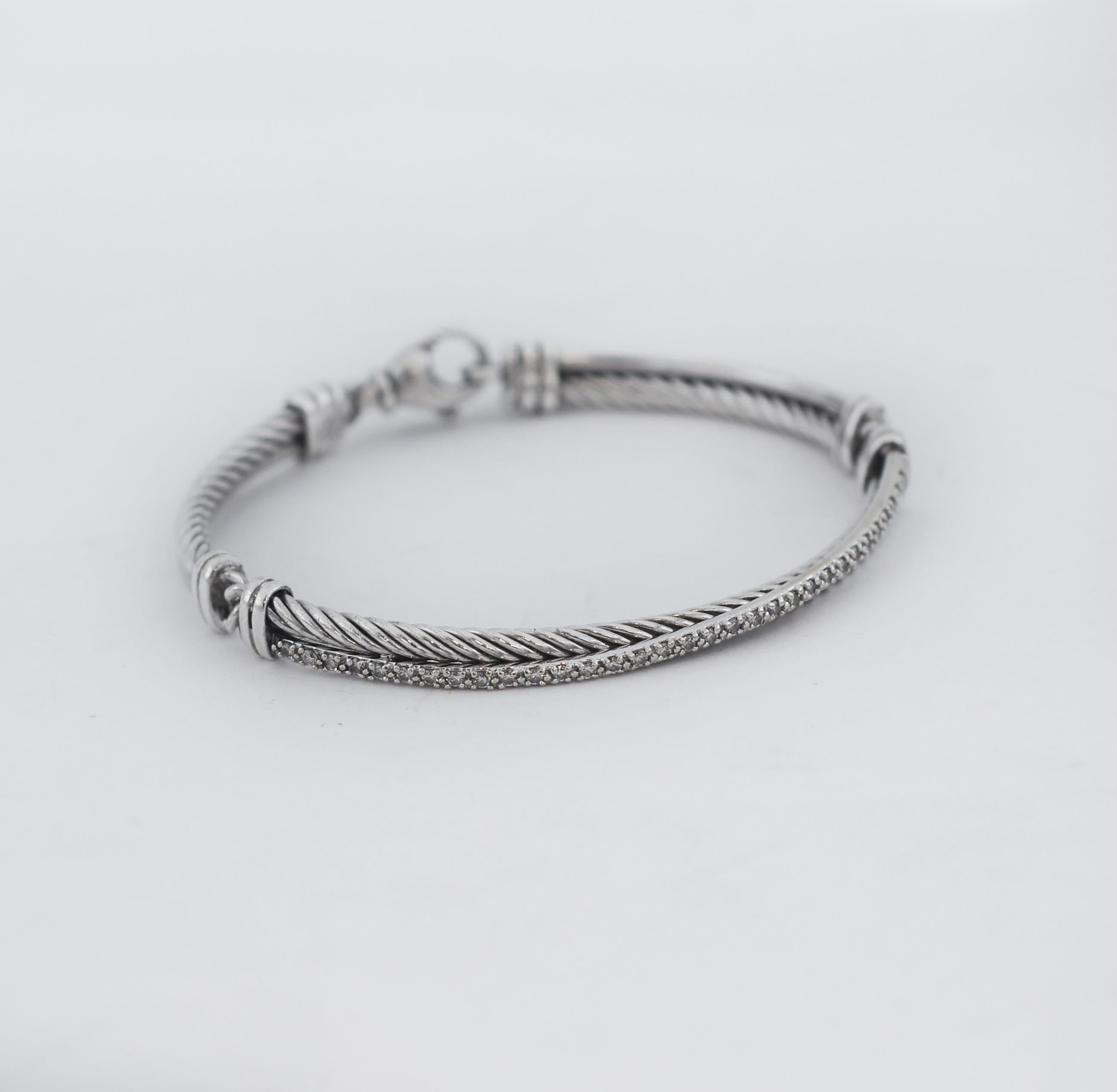 Women's DAVID YURMAN 925 Silver Diamond Crossover Link Bracelet