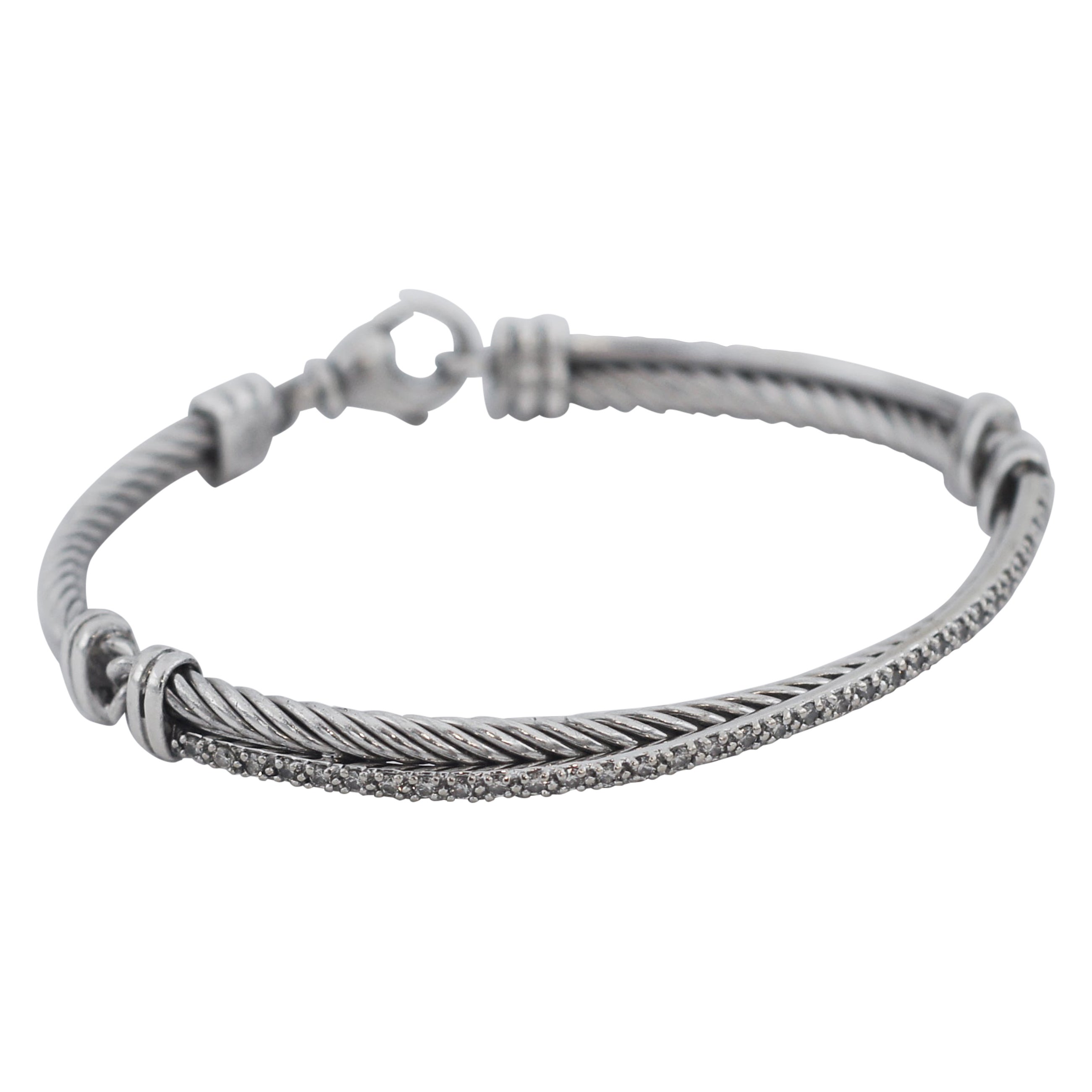DAVID YURMAN 925 Silver Diamond Crossover Link Bracelet