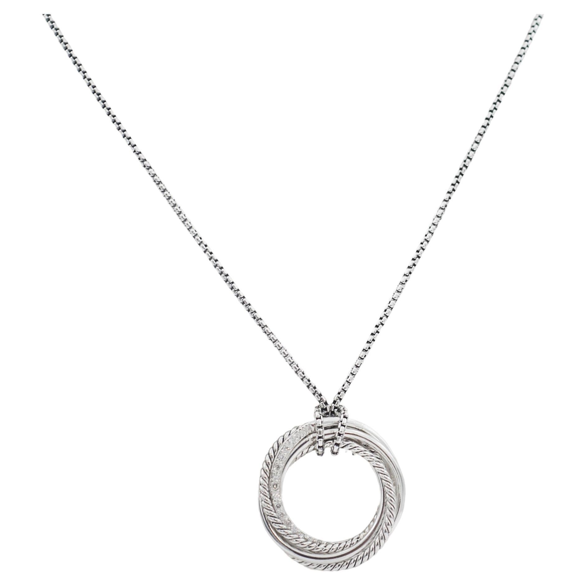 David Yurman 925 Silver Diamond Infinity Crossover Necklace 