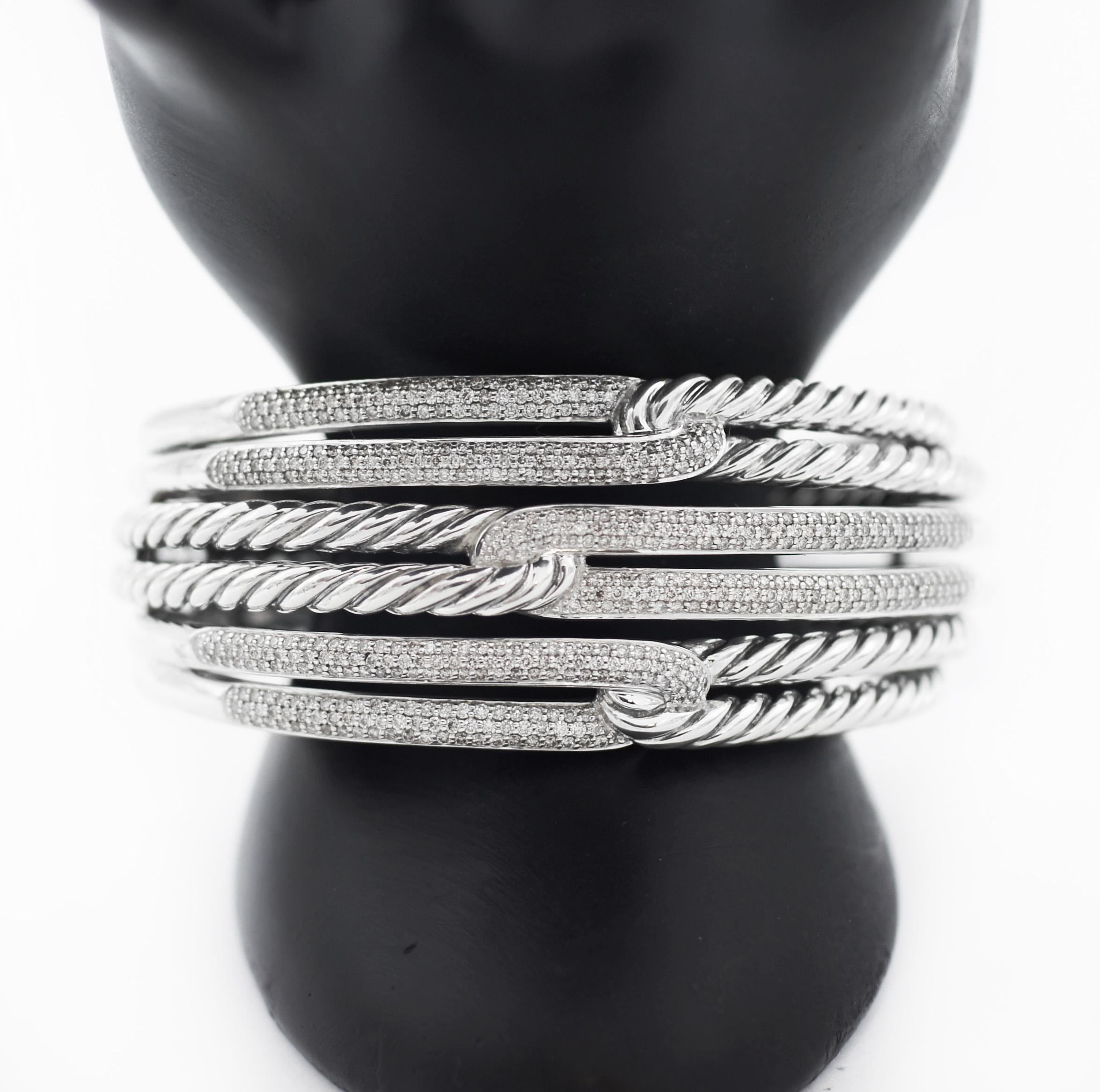 DAVID YURMAN
This exquisite designer bracelet is being offered here for a much more wallet-friendly price
Collection: Labyrinth
Metal Content: 925 Sterling Silver (bracelet) & Stainless Steel (hinges) as stamped
Stone Information: Natural