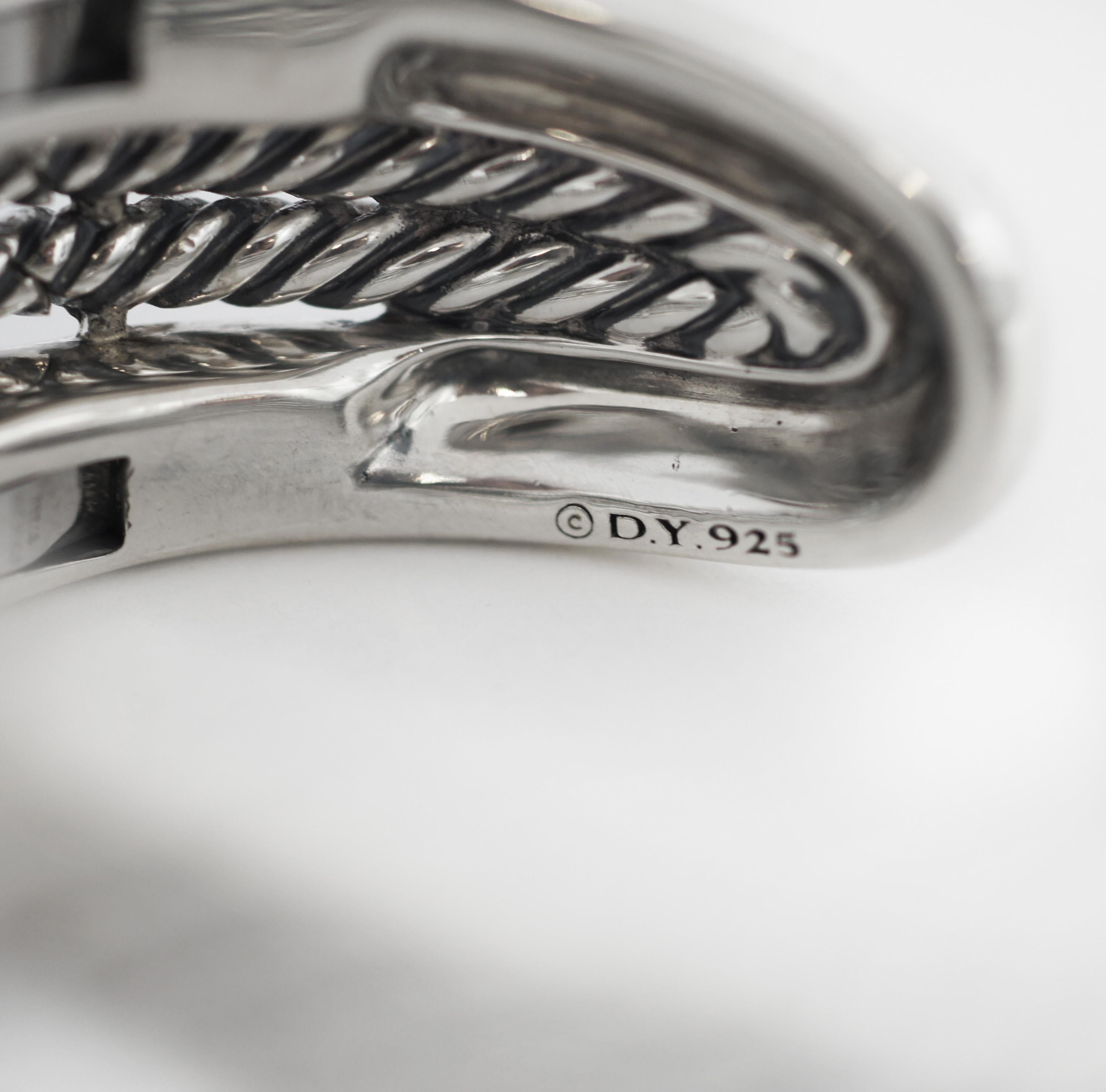 David Yurman 925 Silver Diamond Labyrinth Triple Loop Cuff Bracelet In Good Condition For Sale In San Fernando, CA