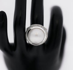 David Yurman 925 Silver Diamond Mother of Pearl Albion Cable Ring