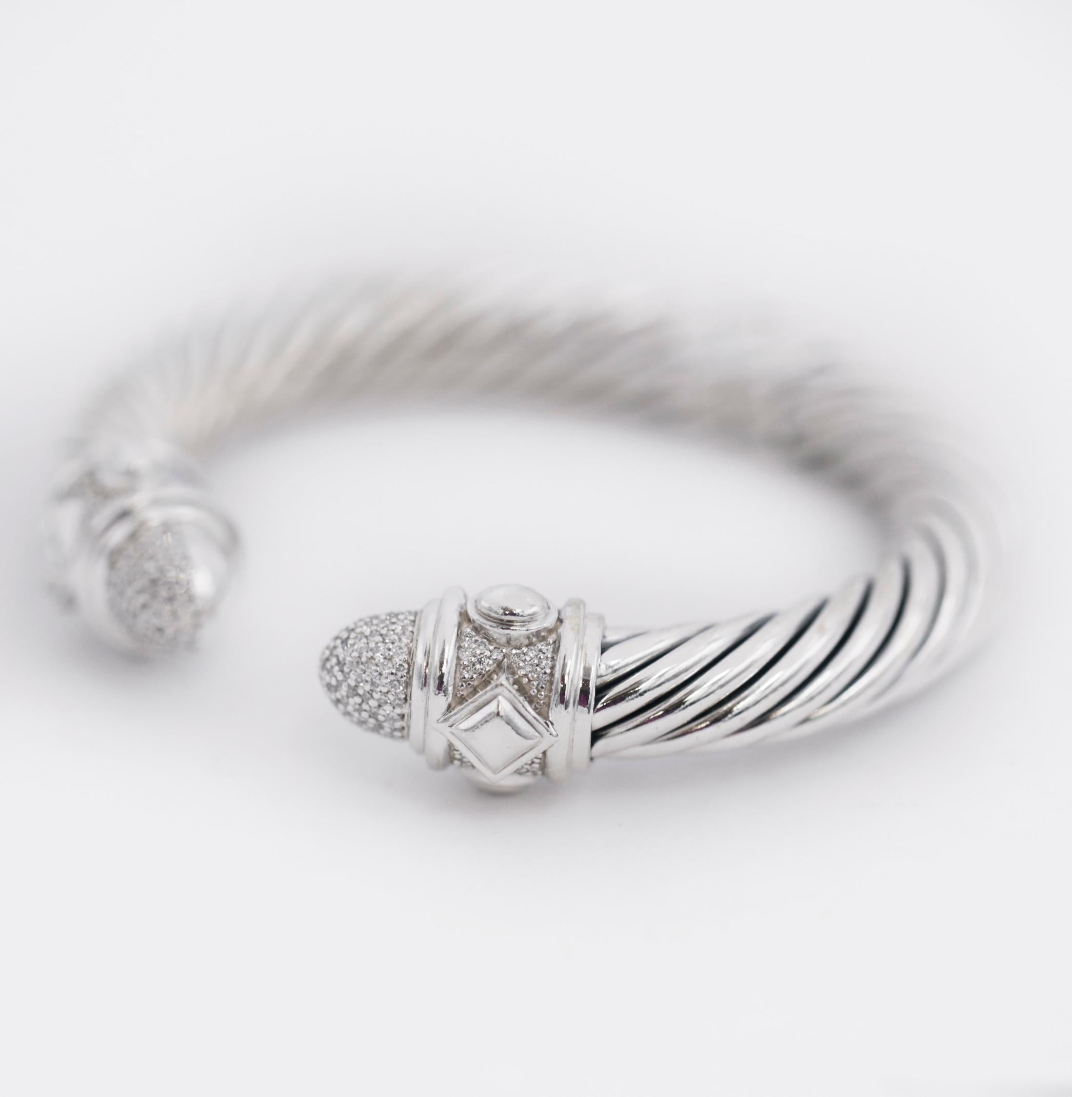 David Yurman 925 Silber-Diamant-Manschettenarmband der Renaissance im Zustand „Hervorragend“ im Angebot in San Fernando, CA