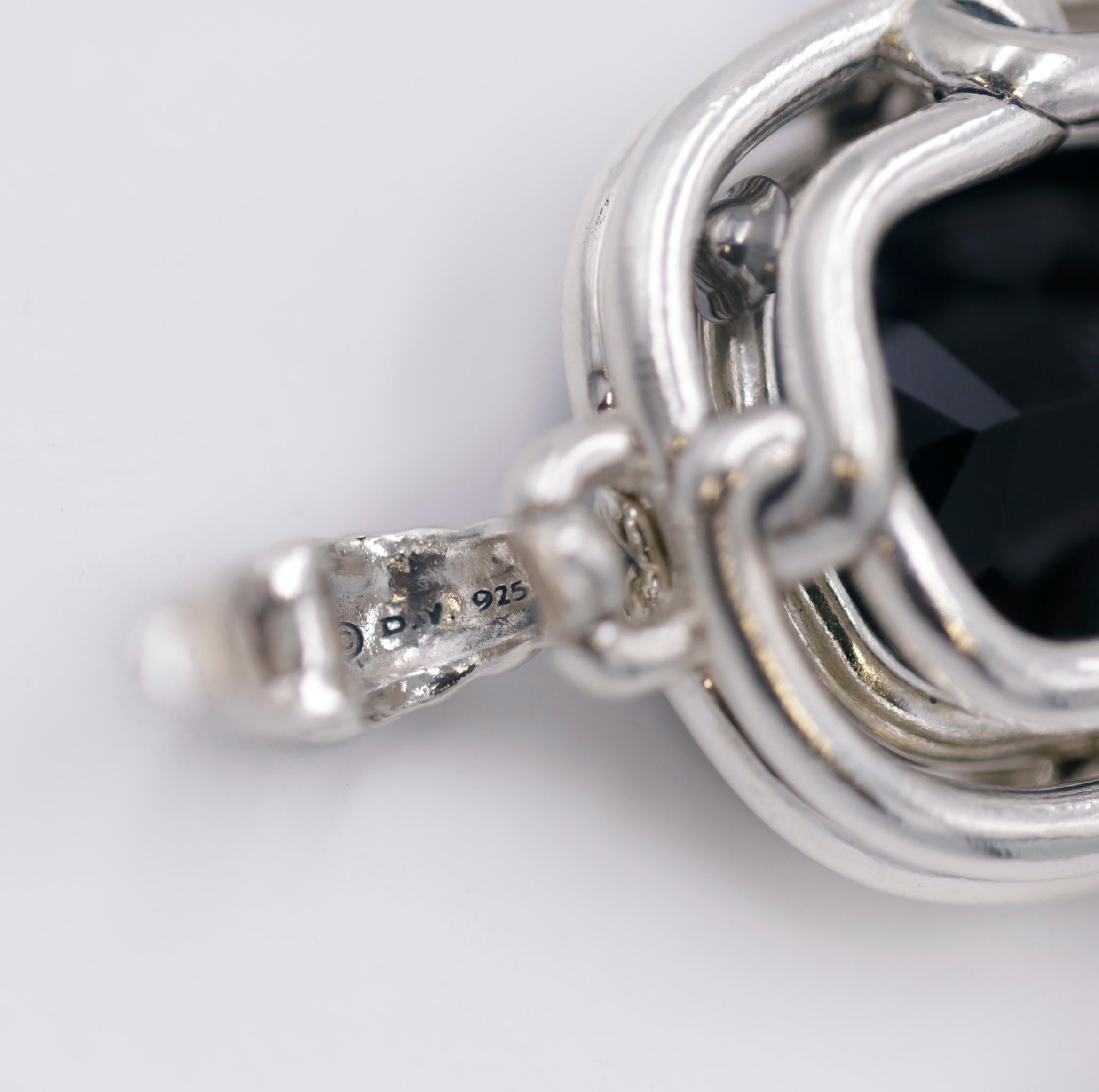 Round Cut David Yurman 925 Silver Labyrinth Onyx and Diamond Necklace For Sale