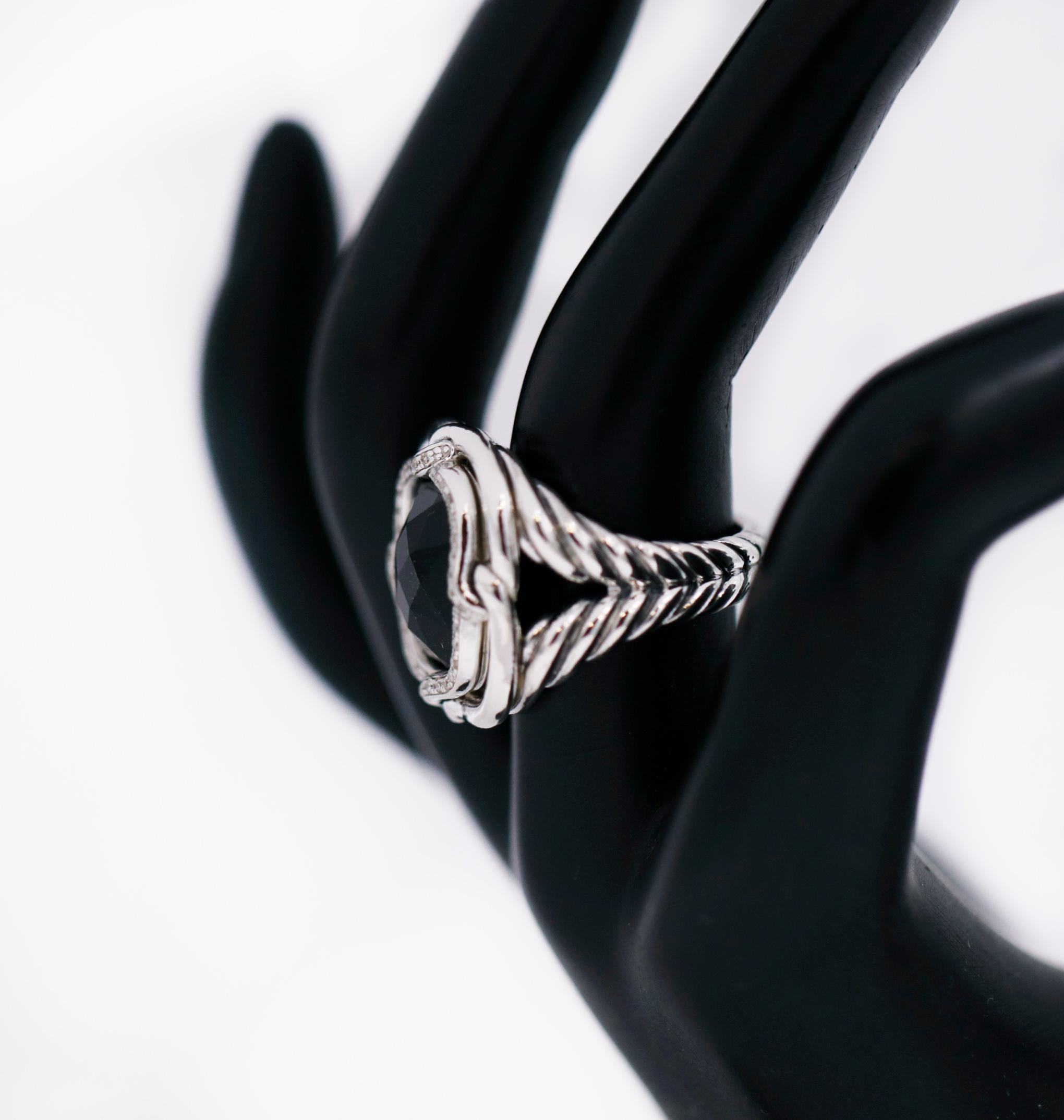 Taglio rotondo David Yurman Anello Labirinto Onice Diamante in argento 925 in vendita