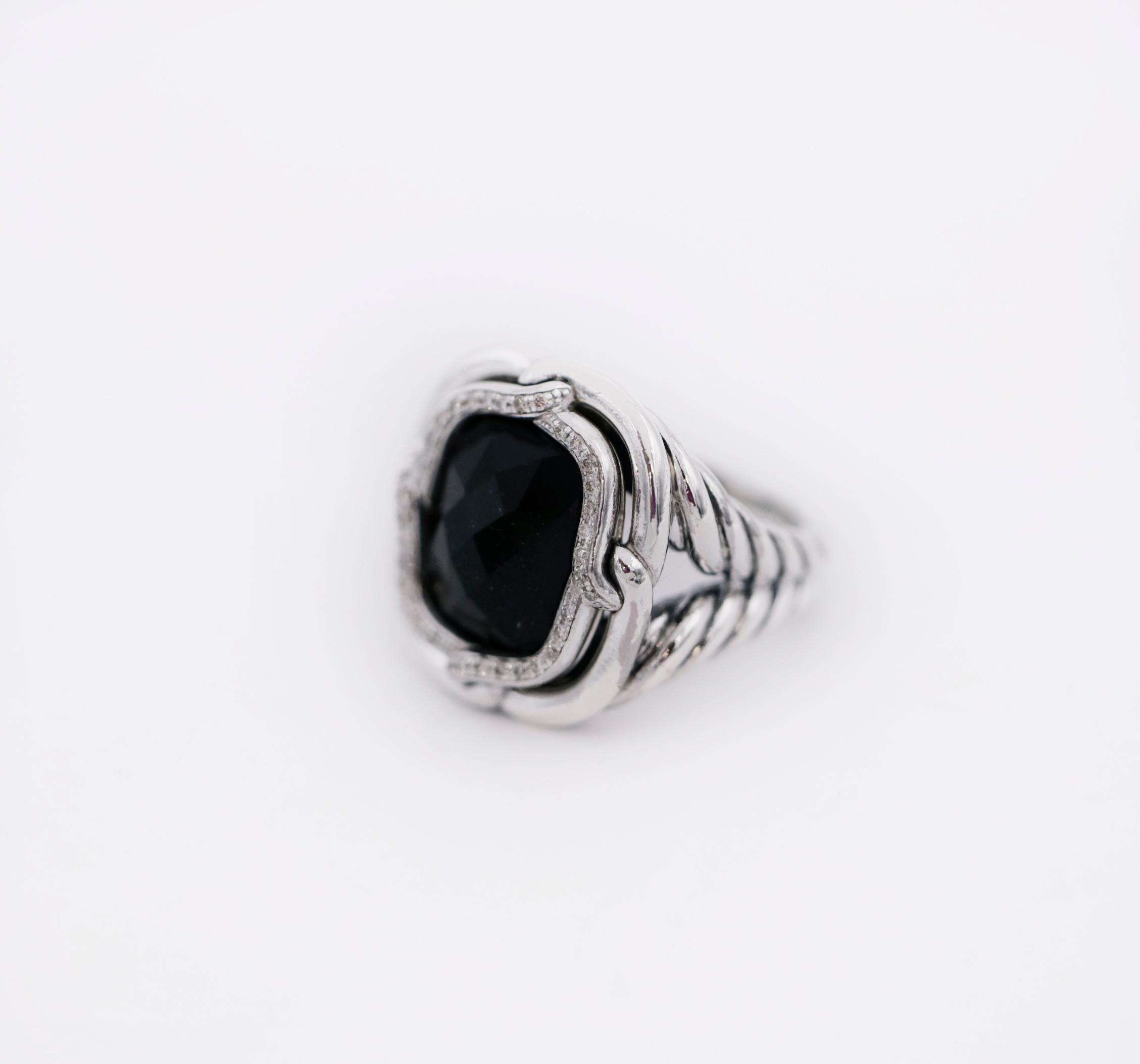 da uomo o donna David Yurman Anello Labirinto Onice Diamante in argento 925 in vendita