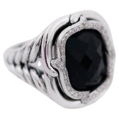 David Yurman 925 Silver Labyrinth Onyx Diamond Ring