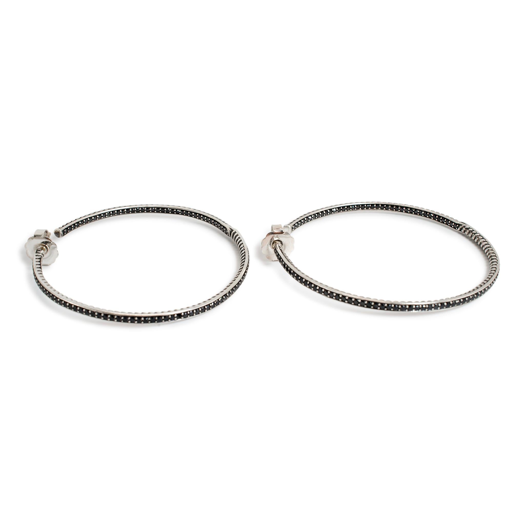 David Yurman 925 Silver Large 2.10ctw Diamond Inside-Out Cable Hoop Earrings For Sale 2