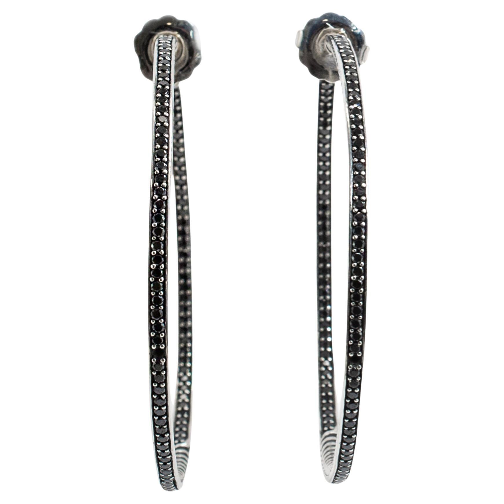 David Yurman 925 Silver Large 2.10ctw Diamond Inside-Out Cable Hoop Earrings For Sale
