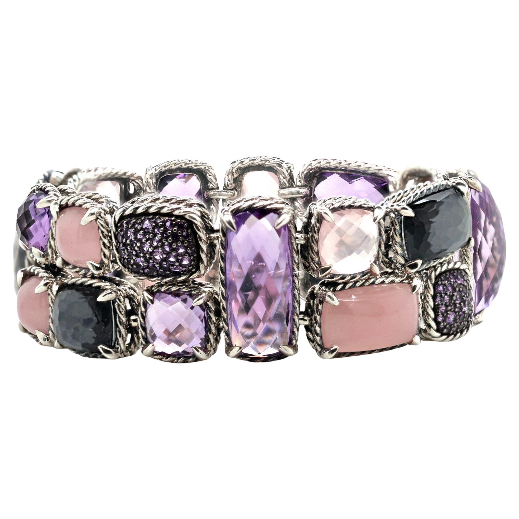 David Yurman 925 Silver Multistone Mosaic Chatelaine Bracelet Size 6.5" For Sale