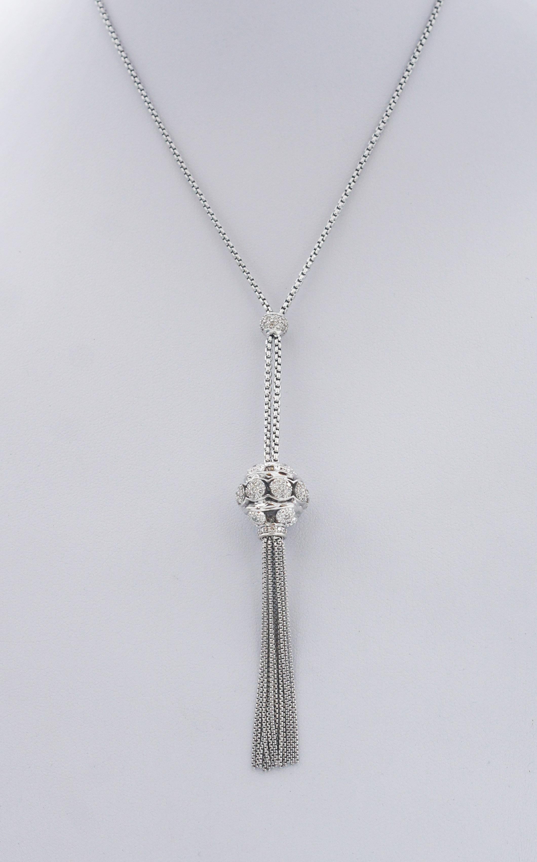 David Yurman 925 Silver Osetra Diamond Tassel Necklace In Good Condition For Sale In San Fernando, CA
