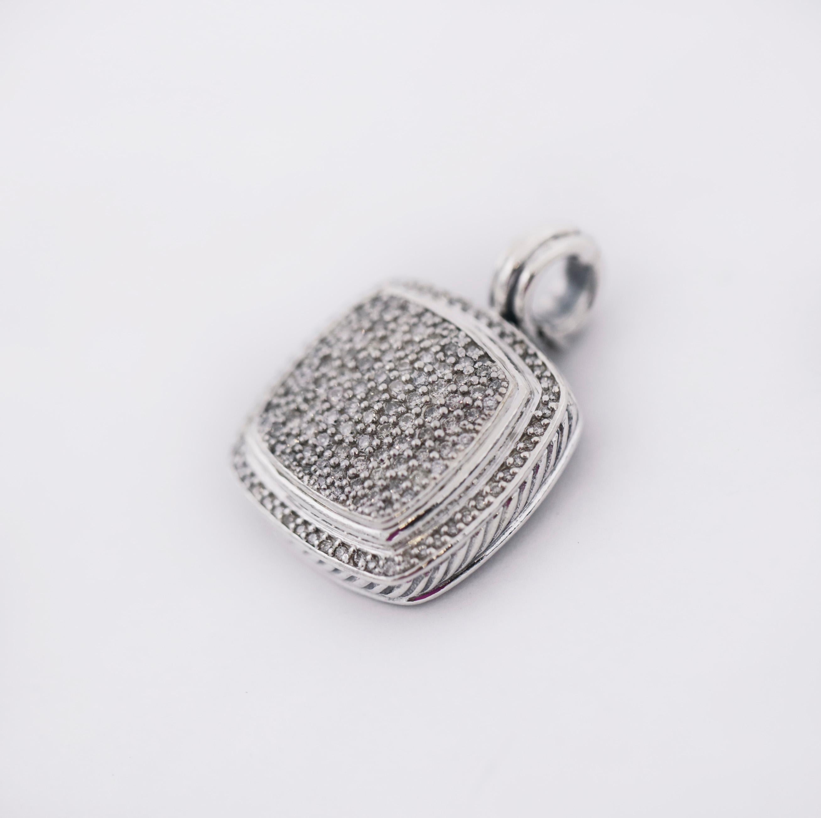 Round Cut David Yurman 925 Silver Pave Diamond Albion Pendant