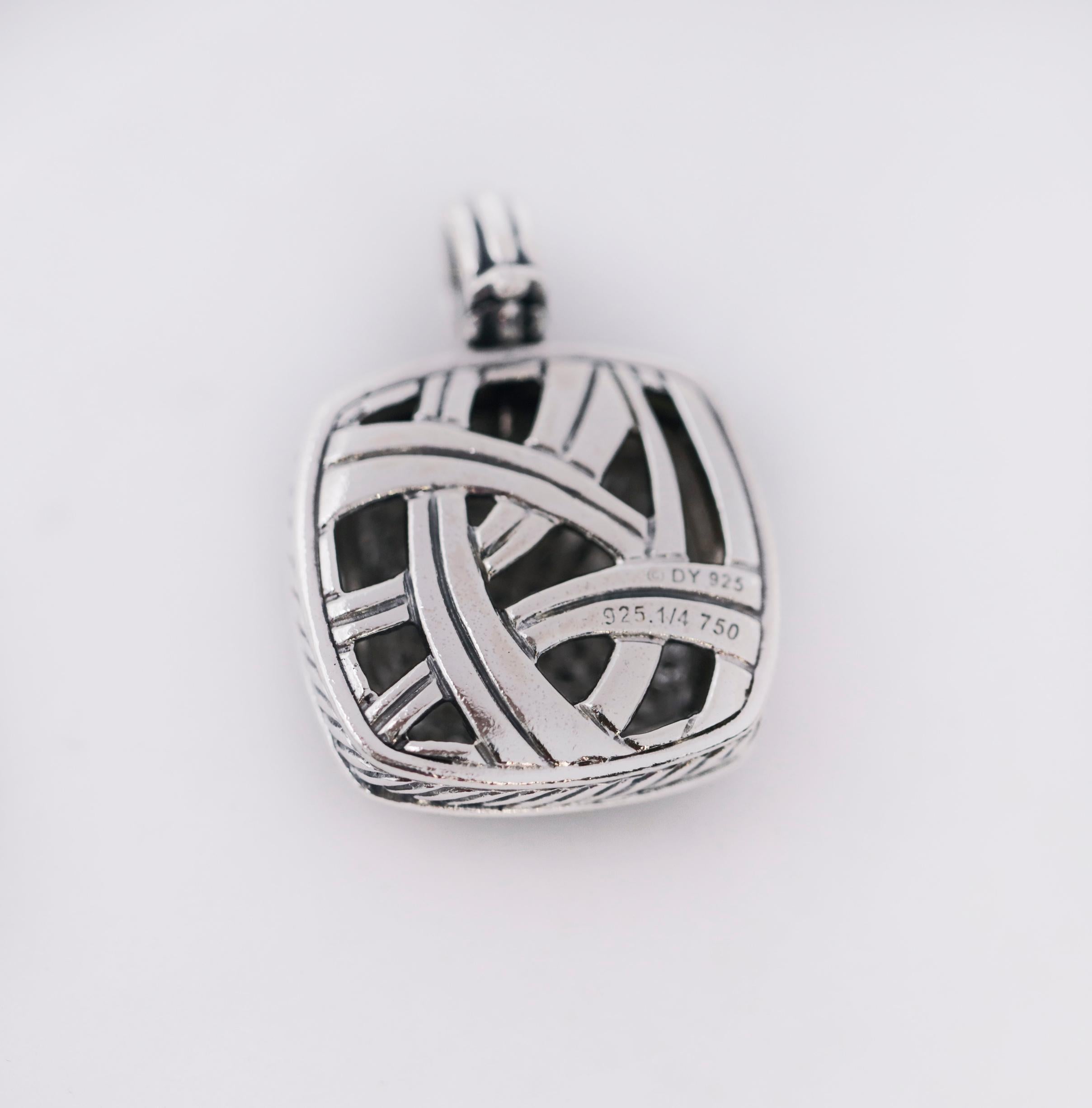 David Yurman 925 Silver Pave Diamond Albion Pendant In Good Condition In San Fernando, CA