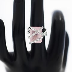 DAVID YURMAN 925 Silver Rose Quartz & Diamond Cable Wrap Ring