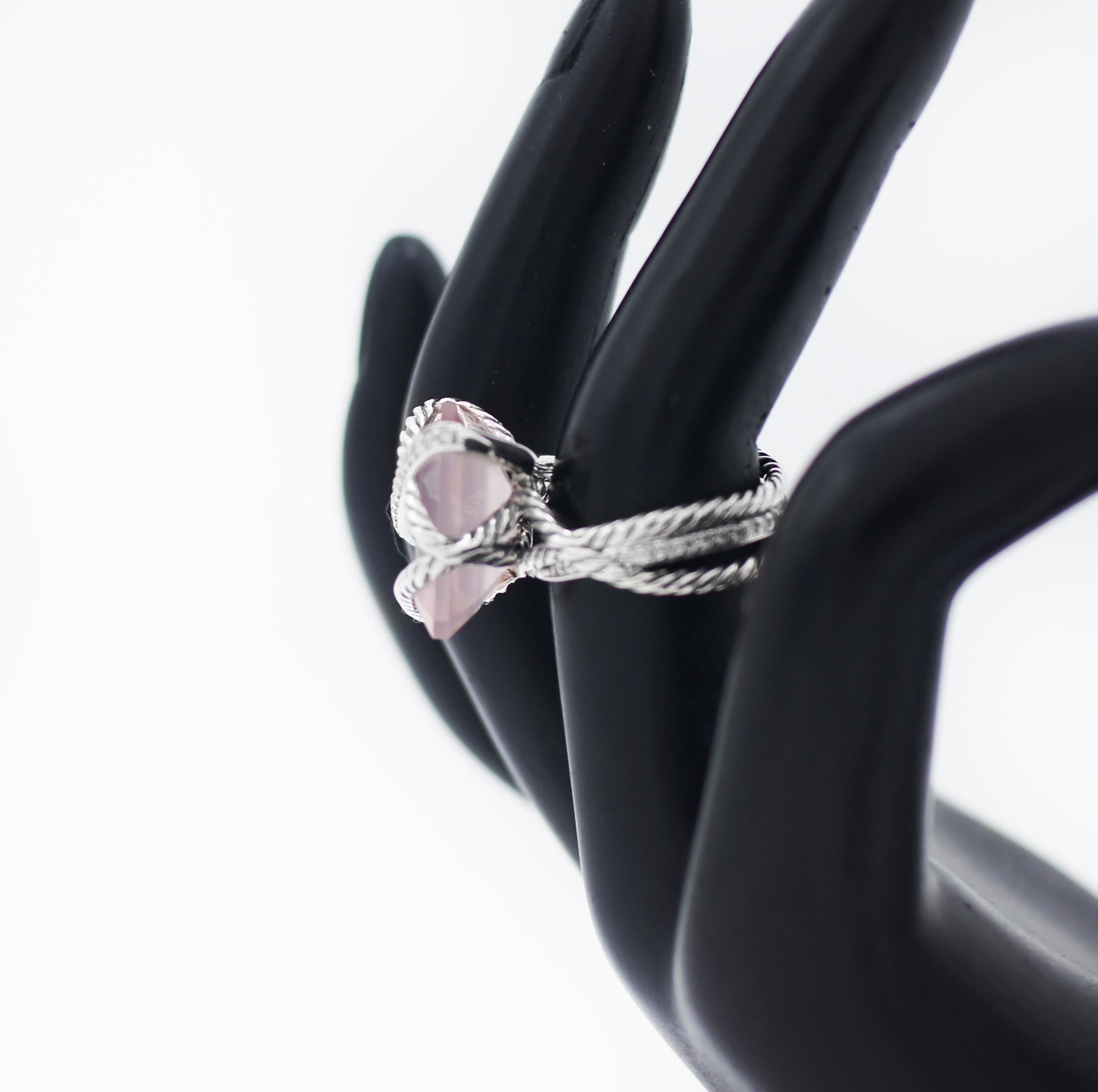 DAVID YURMAN 925 Silber Rosenquarz & Diamant Kabel-Wickelring (Brillantschliff) im Angebot