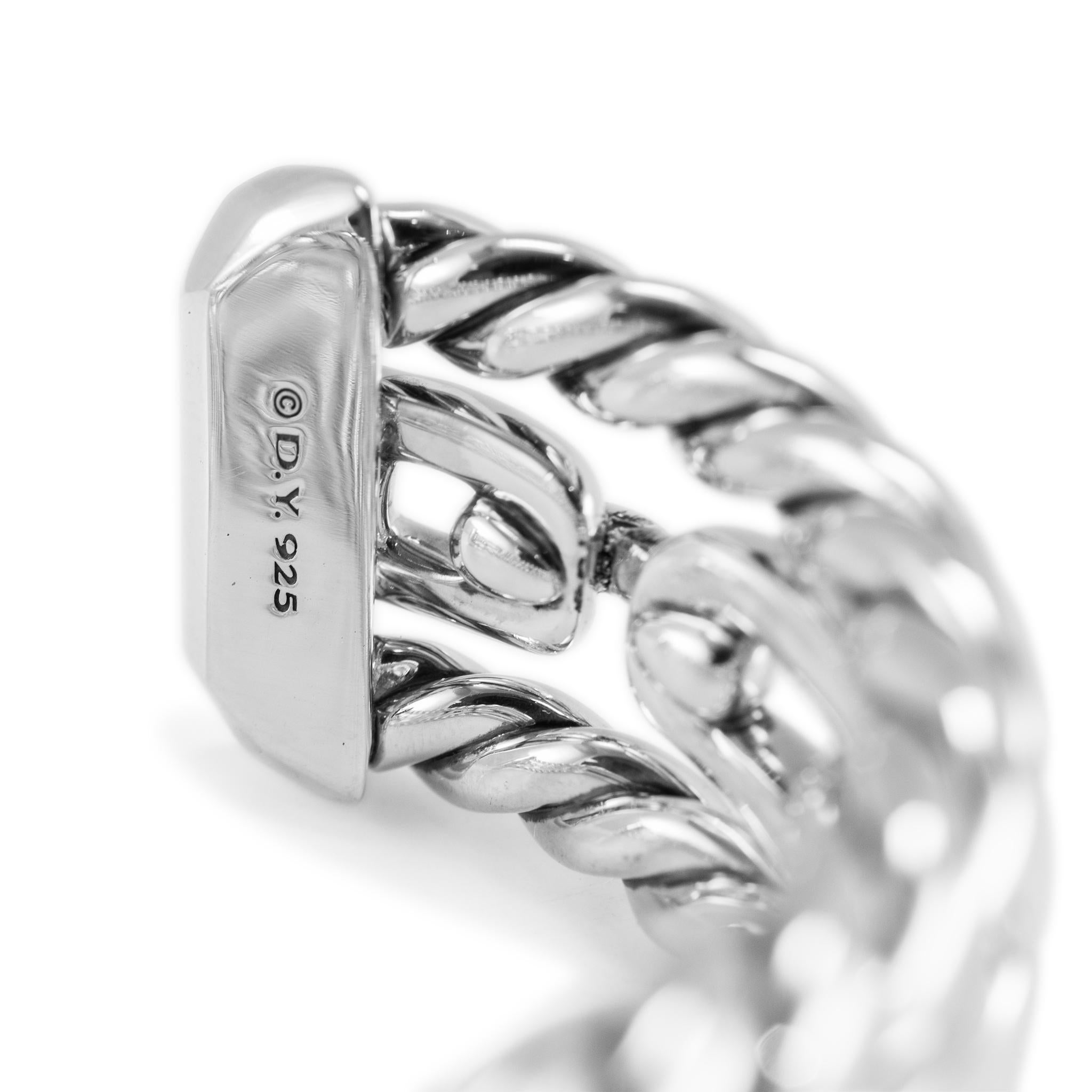 David Yurman 925 Silver Wellesley Three-Row Diamond Cuff Bangle Bracelet For Sale 2
