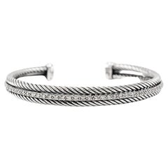 David Yurman 925 Sterling Silber & 14K Weißgold Diamant Kabel-Manschettenarmband
