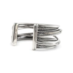 David Yurman 925 Sterling Silver 14K White Gold Diamond Crossover Cuff Bracelet