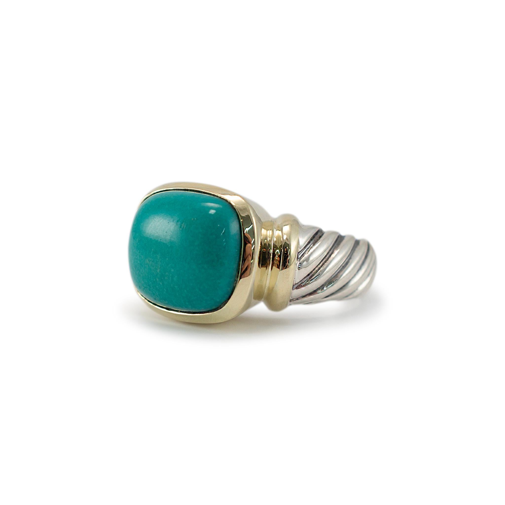 David Yurman 925 Sterlingsilber 14K Gelbgold Albion Türkis Cocktail-Ring (Kissenschliff)