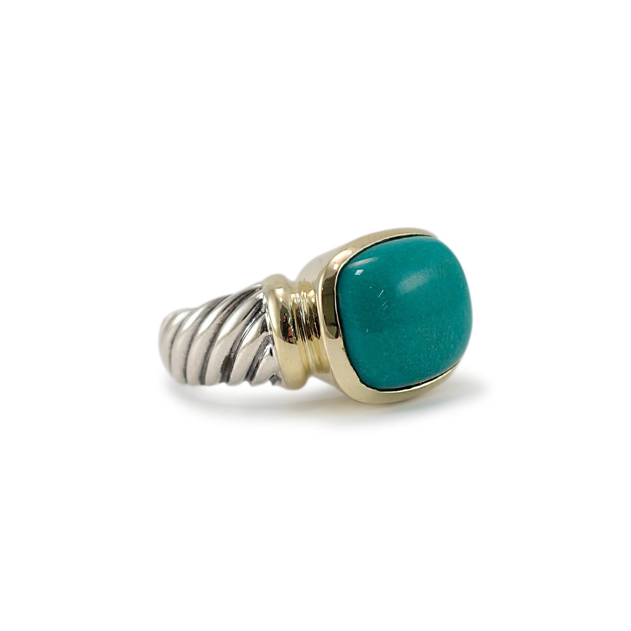 David Yurman 925 Sterlingsilber 14K Gelbgold Albion Türkis Cocktail-Ring im Zustand „Hervorragend“ in Houston, TX
