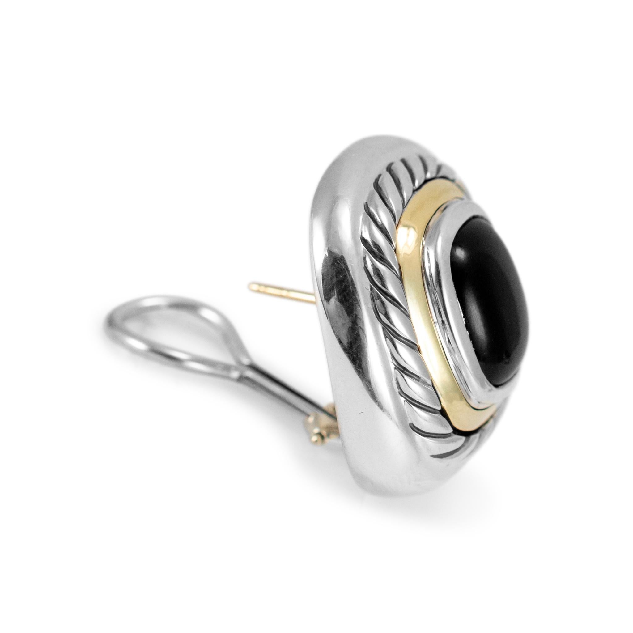 David Yurman 925 Sterling Silver 14K Yellow Gold Cable Black Onyx Stud Earrings For Sale 1