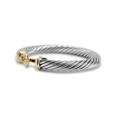 David Yurman 925 Sterling Silver 14K Yellow Gold Cable Buckle Bangle Bracelet