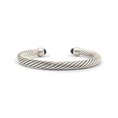 David Yurman 925 Sterling Silver 14K Yellow Gold Cable Cuff Bracelet Black Onyx