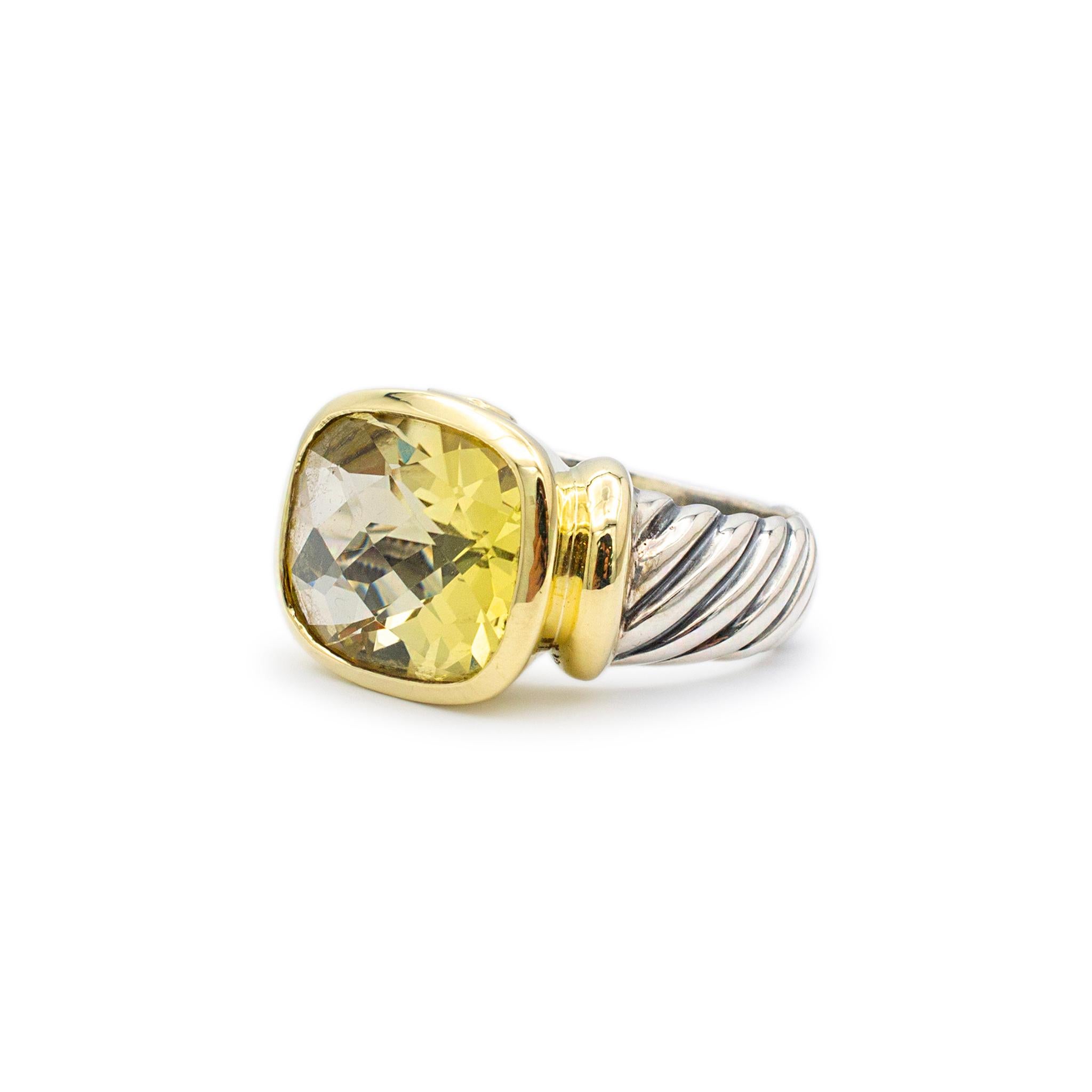 David Yurman 925 Sterlingsilber 14K Gelbgold Zitronen Citrin Cocktail-Ring (Kissenschliff)