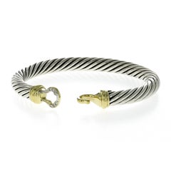 David Yurman 925 Sterling Silver & 18k Gold Diamond Hook Bangle Bracelet