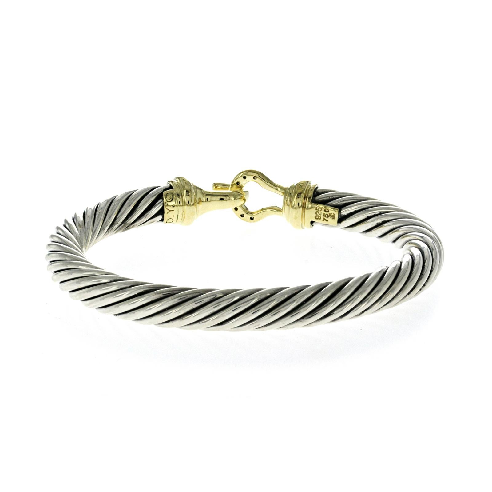 David Yurman 925 Sterling Silber & 18k Gold Diamond Hook Armspange Armband im Zustand „Hervorragend“ in Los Angeles, CA