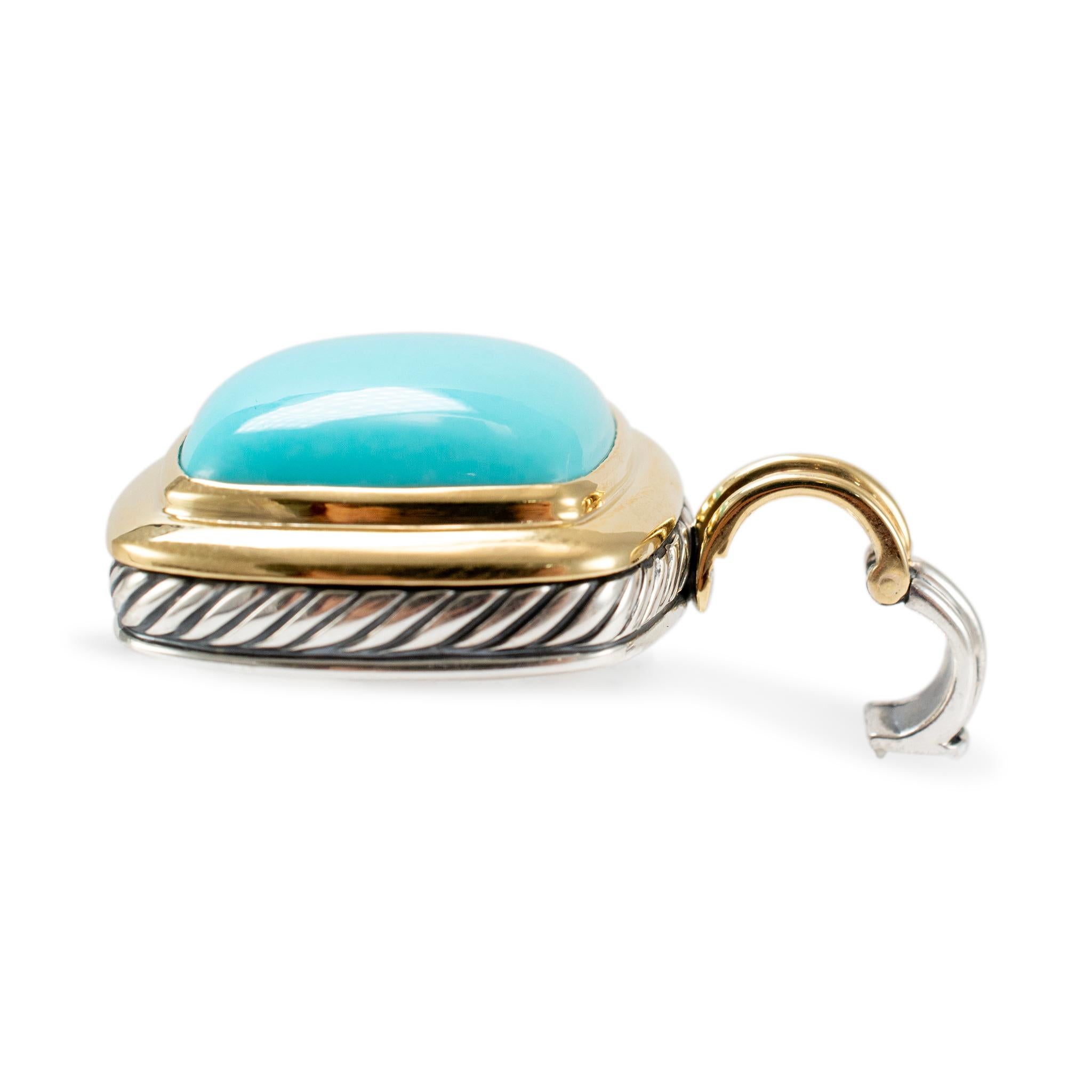 David Yurman 925 Sterlingsilber 18K Gelbgold Albion Türkis-Anhänger (Carréeschliff)