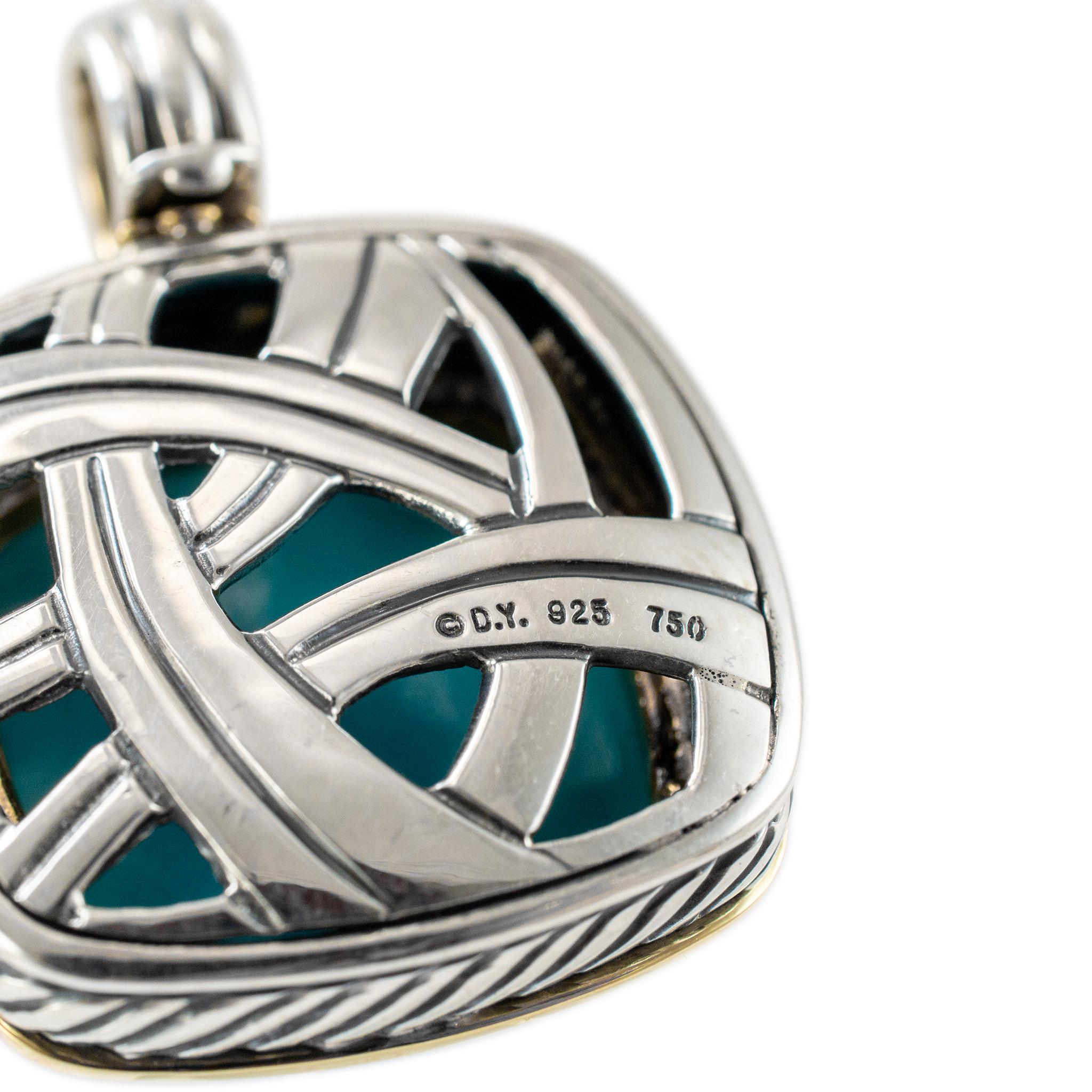 David Yurman 925 Sterlingsilber 18K Gelbgold Albion Türkis-Anhänger im Zustand „Hervorragend“ in Houston, TX