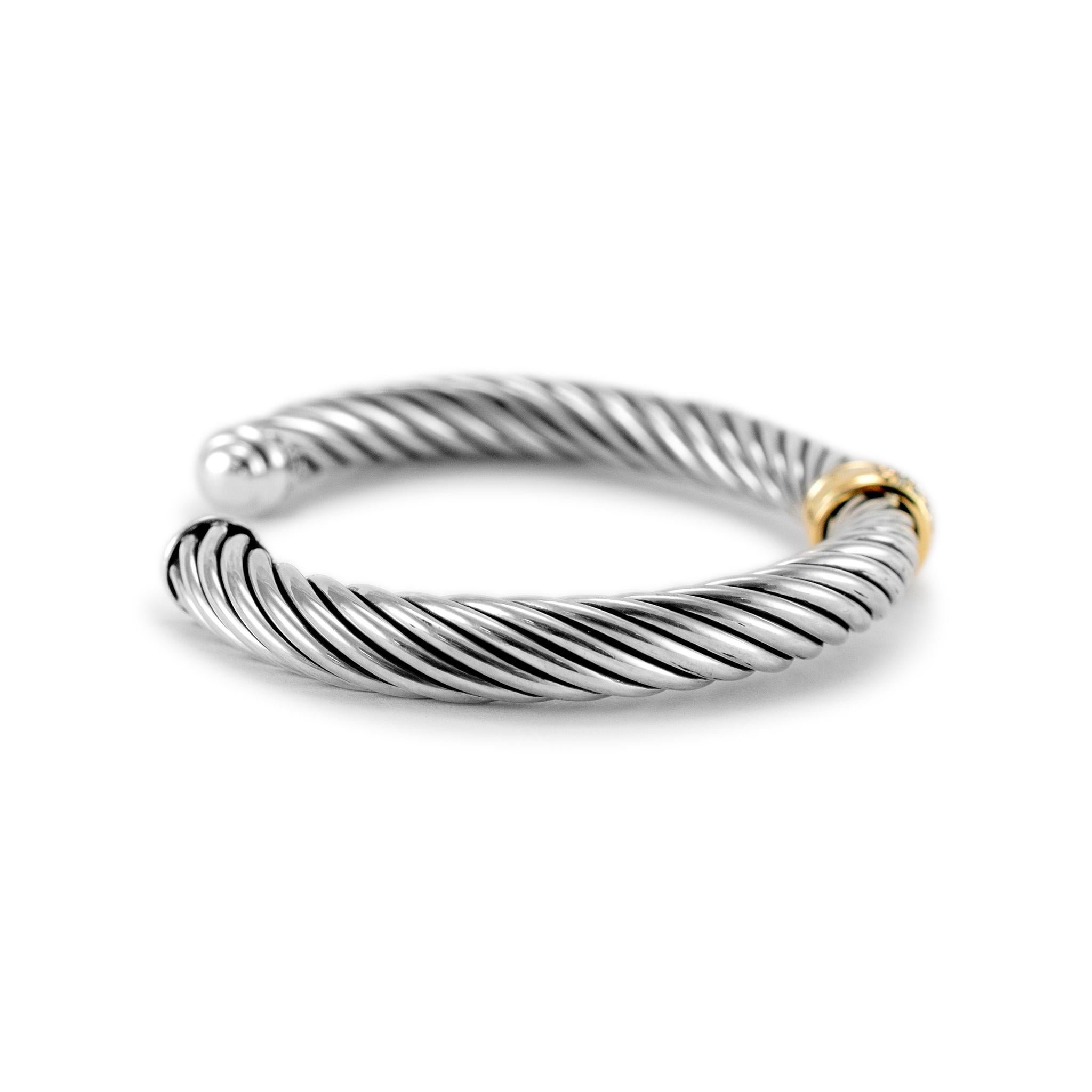 David Yurman 925 Sterling Silber Gelbgold Diamant Classic Kabel Manschette Armband (Rundschliff)
