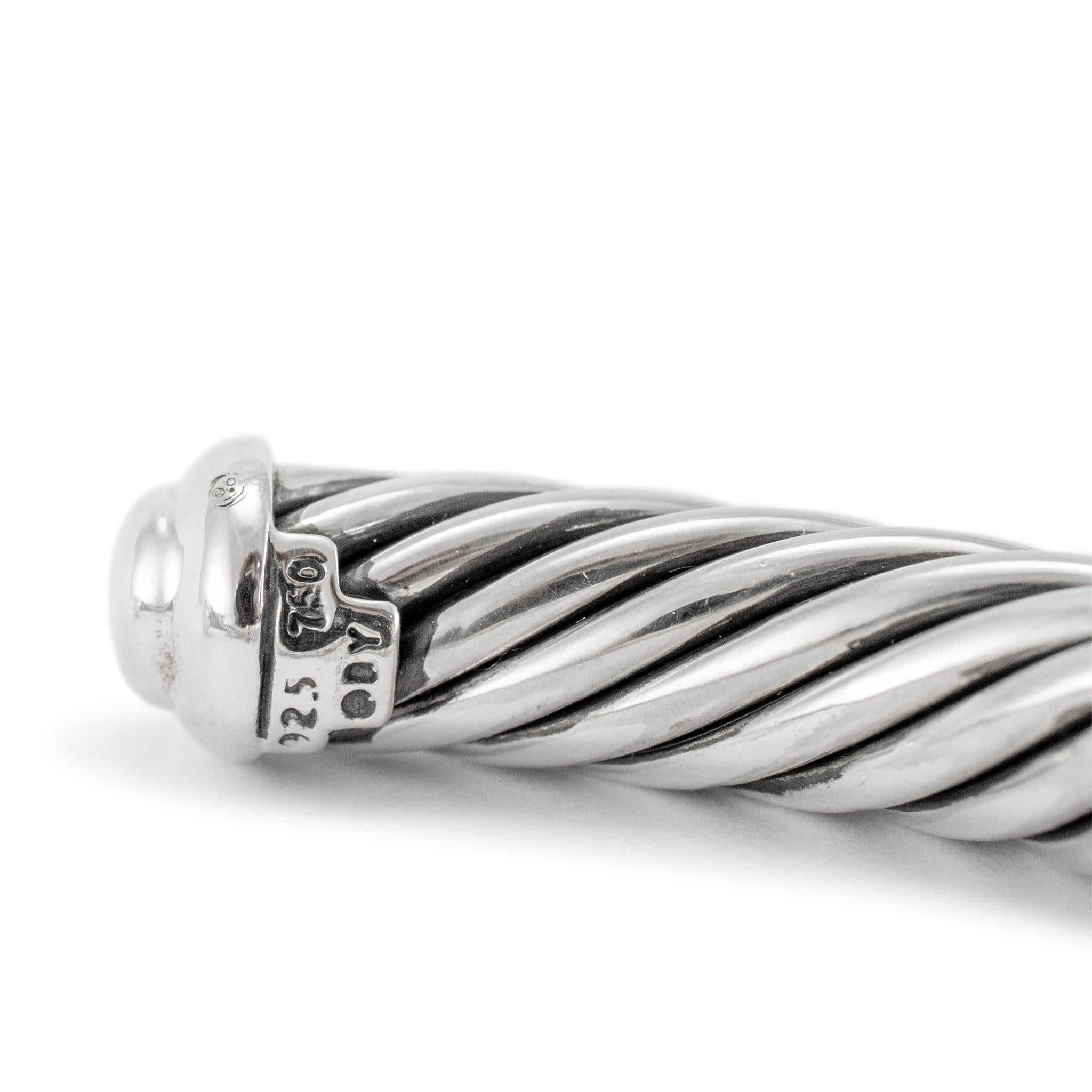David Yurman 925 Sterling Silber Gelbgold Diamant Classic Kabel Manschette Armband Damen