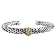David Yurman Bracciale classico a cavo in argento 925 e oro giallo con diamanti
