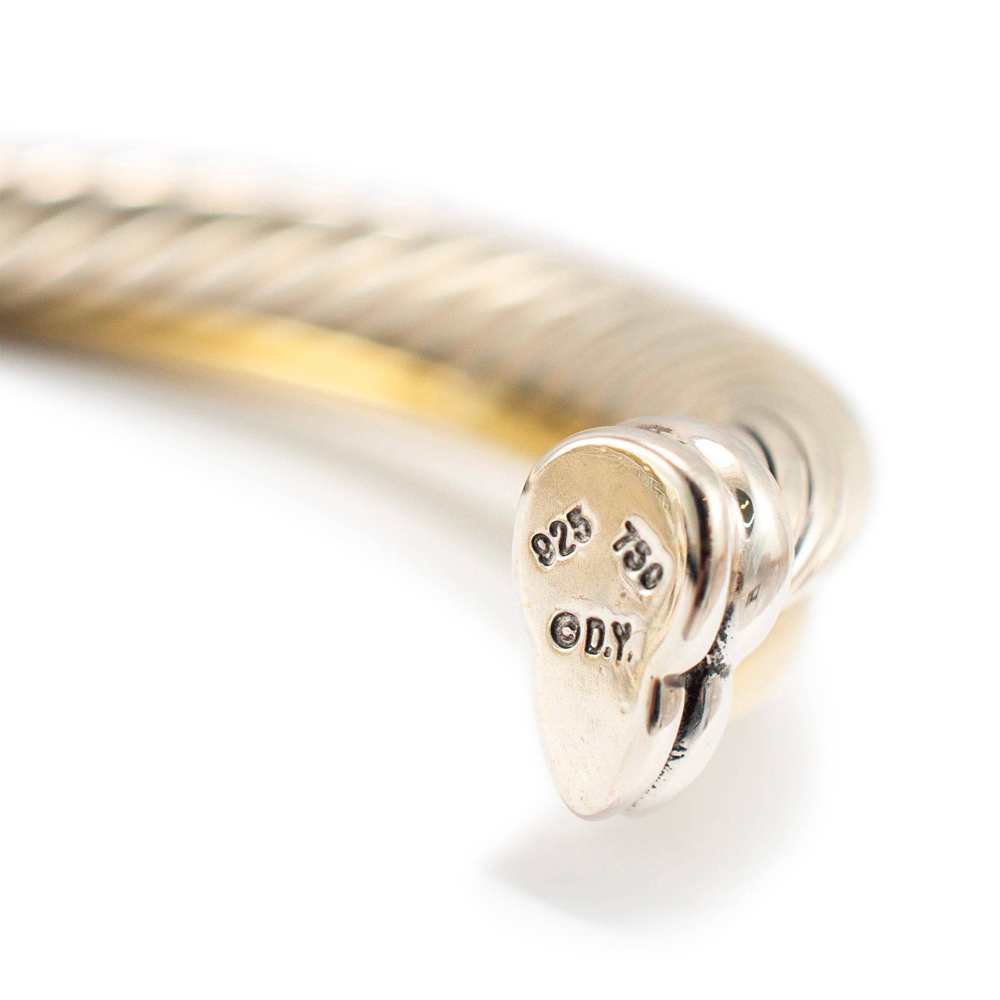 Women's David Yurman 925 Sterling Silver 18K Yellow Gold Crossover Two Row Cuff Bracelet